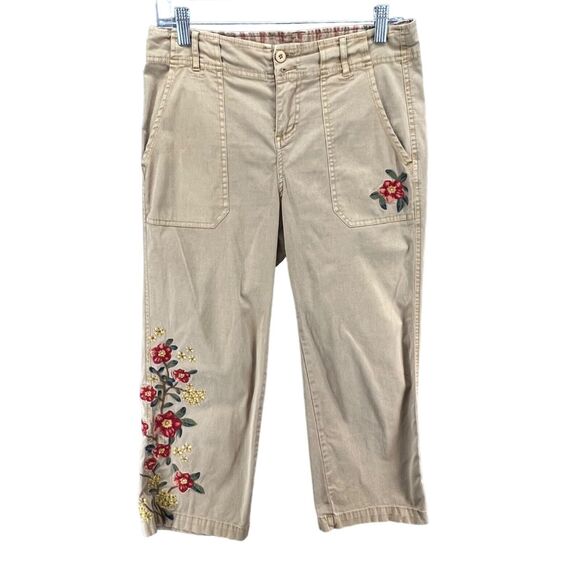 Sundance Pants 4P Tan Primrose Embroidered Floral Crop Wide Leg Country Western - Picture 1 of 11